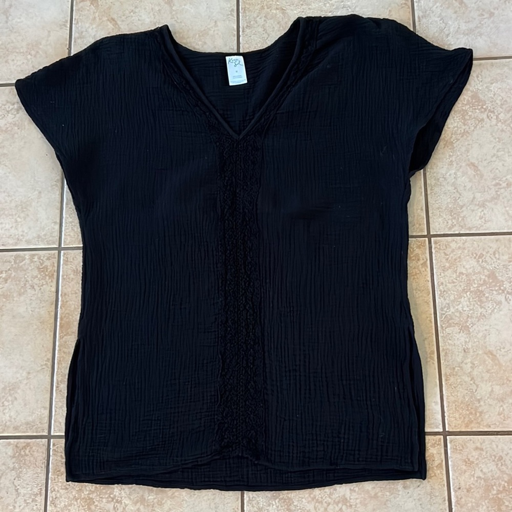 Kona Sol 100% Cotton Black Swim Tunic Shirt Coverup, Sz‎ M